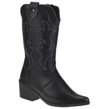 Imagem de Bota Texana Feminina Western Bordado Cano Longo Salto Grosso Cor:;Tamanho:38-Feminino