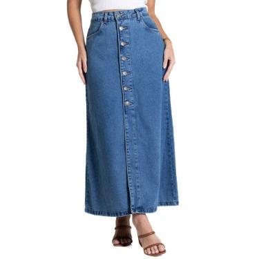 Imagem de Saia Jeans Sawary Midi - 281987 - Azul médio 46-Feminino
