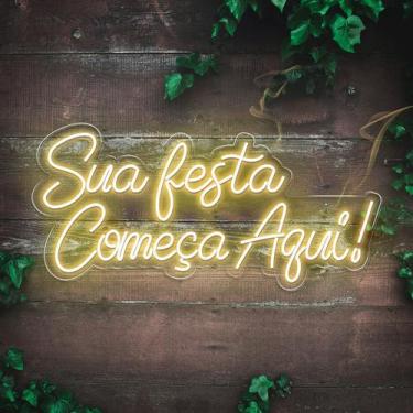 Imagem de Painel Neon Led Sua Festa Começa Aqui Decoração Luzes Cor:Branco Quent