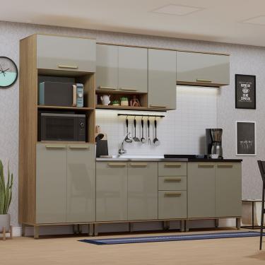 Imagem de Cozinha Modulada Compacta 5 Peças Sem Tampo E Sem Pia Isis L Avelã-mocca Laca
