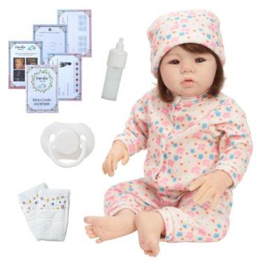 Imagem de Boneca Reborn Bebê 100% Silicone Cabelo Fio a Fio Pijama - Cegonha Reb
