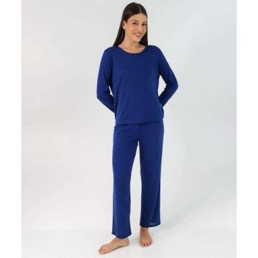 Imagem de Pijama Feminino Liso Manga Longa Marisa Azul-50315, Azul, GG