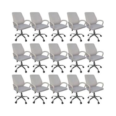 Imagem de Kit 15 Cadeiras De Escritório Oficial Esteirinha Mesh Ergonômica Giratória Branco