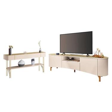 Imagem de Rack Bancada Elara com Aparador Vivant Off White Champanhe - HB Móveis