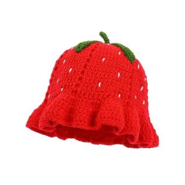 Imagem de Chapéu Balde de Crochê de Morango - Feito à Mão - Estilo Vintage para 