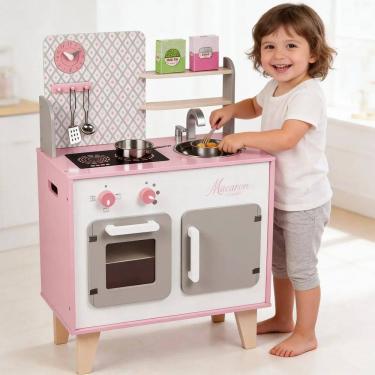 Imagem de Cozinha Infantil Janod Macaron Rosa Em Madeira Brinquedo Educativo para Meninas