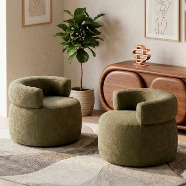 Imagem de Kit 02 Poltronas Decorativas Orgânica Living Kayce Bouclê Premium Verde Menta - Desk De...