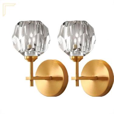 Imagem de 2 Arandela Dourada Cristal Transparente Banheiro Lup60 - Acende a Luz