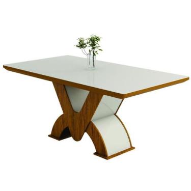 Imagem de Mesa de Jantar 6 Lugares Retangular Tampo de Vidro Genova Pinho/Off Wh