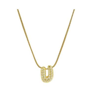 Imagem de Colar Feminino Banhado a Ouro 18K Com Zircônias E Letra Inicial Em Des