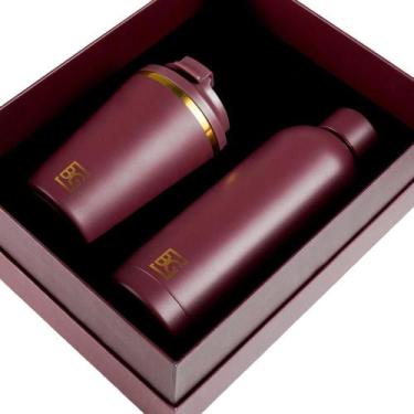 Imagem de Kit Copo 350 Ml e Garrafa 500 Ml Edição Floral Gold Térmico Vinho - Ba