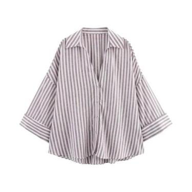 Imagem de Camisa Oversized De Linho Amarelo Para Mulheres, Manga Larga, Casual, 