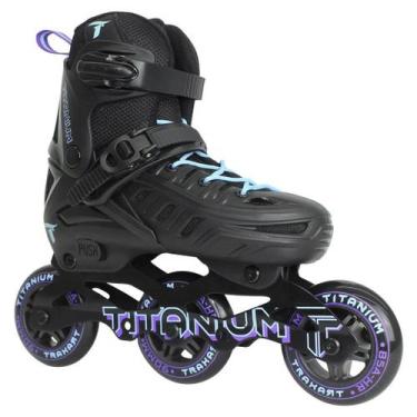 Imagem de Patins titanium traxart juvenil regulavel 90mm/85a  abec 7, Preto, M (