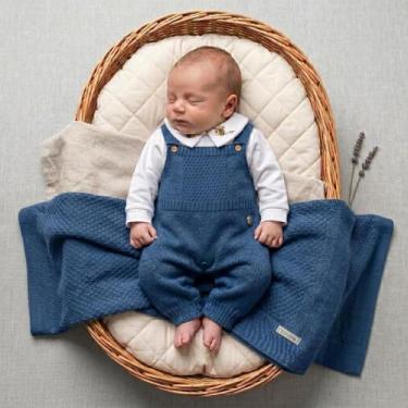 Imagem de Saida Maternidade em Tricô Tamine Baby 3 Peças Menino Mateo, Azul jean