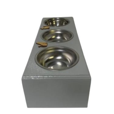 Imagem de Comedouro Triplo Elevado Cinza Gatinho Madeira Pinus Tigela 300ml Pequ