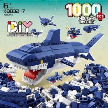 Imagem de Blocos De Montar Brinquedo Tubarão E Animais Do Mar 6 Em 1 - 1000Peças