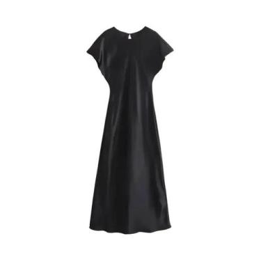 Imagem de Vestido Midi De Cetim Elegante Para Mulheres, Vestido Longo Chic Para 