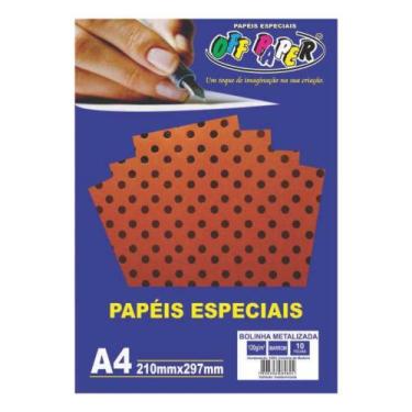 Imagem de Kit 10 Papéis Bolinha Metalizada Marrom A4 120g - Off Paper