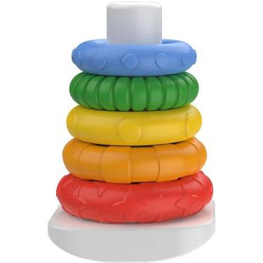 Imagem de Brinquedo Educativo Pirâmide de Argolas Mundo Curioso Torre de Empilhar Colorida GGB Plast