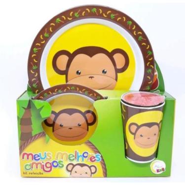Imagem de Kit Refeição Infantil 3 peças Macaco - Prato, tigela e copo Coleção Me