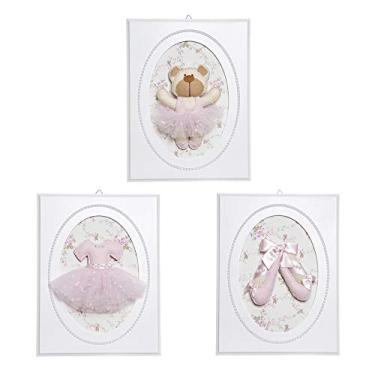 Imagem de Potinho de Mel Trio De Quadros Balé Com Pérolas Quarto Bebê Infantil Menina Rosa