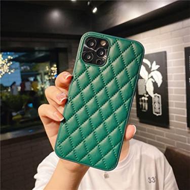 Imagem de Capa de telefone de couro pu macio xadrez losango de luxo para iphone 13 12 11 pro xs max xr preto verde rosa capa traseira, verde escuro, para iphone x xs