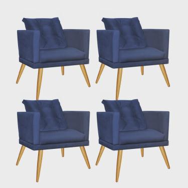 Imagem de Kit 04 Poltrona Cadeira Kim Luxo Confort Com almofada Solta Pé Caramelo Suede Azul Marinho - Ahazzo Móveis