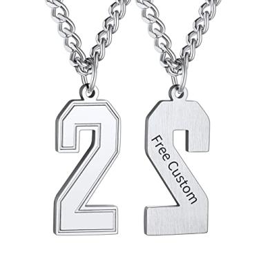 Imagem de ChainsHouse Colar masculino 0-9 com número de jérsei, colar personalizado beisebol/basquete/futebol com número, pingente de número personalizado, corrente de aço inoxidável, colares esportivos para homens e mulheres, com caixa de presente, Number 2, Metal, Sem Pedra Preciosa