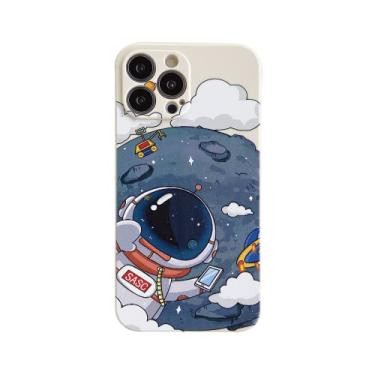 Imagem de Yonds Queen Capa fofa para iPhone X/XS, desenho animado astronauta planeta lua espaço design elegante TPU macio à prova de choque antiderrapante capa moderna (iPhone X/XS, lua branca)