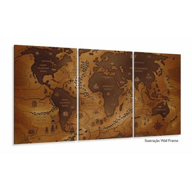 Imagem de Quadro Decorativo Mapa Mundi Vintage 3 peças 120x60 sala