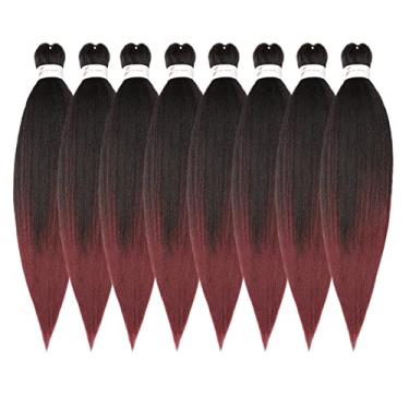 Imagem de Extensões de cabelo de trança de 30,5 cm, pacote com 8 extensões de cabelo sintético profissional de crochê, textura yaki macia, ajuste de água quente, ombré natural preto para vinho (30,5 cm, #1B/inseto)