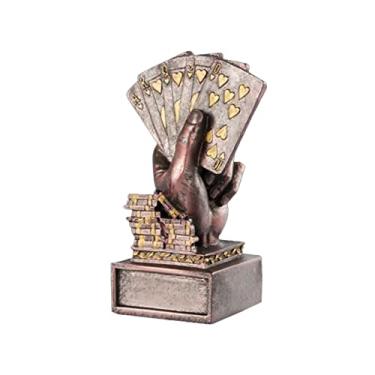 Imagem de baralho segurando estátua, troféu cartas jogo ouro 11,5 cm, troféu resina troféu mão presente, Royal Flush, Texas Hold'em