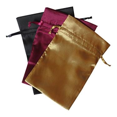 Imagem de Sacos de tarô outono cores cetim pacote de 3: vinho preto e dourado (15,24 cm x 22,86 c...