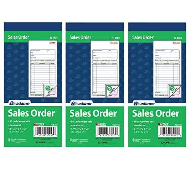 Imagem de Adams Livro de vendas de pedidos, 3 peças, sem carbono, branco/canário/rosa, 3-11/32 x 7-3/16 polegadas, 50 conjuntos por livro (TC3705), 3 pacotes