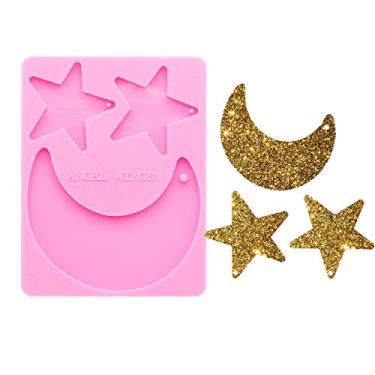 Imagem de Angel Wings Chaveiro em forma de estrela e lua moldes de silicone brincos molde de resina chaveiro molde de resina para diy artesanato chaveiro pingentes epóxi resina fundição molde de joias fashion fazendo moldes de silicone