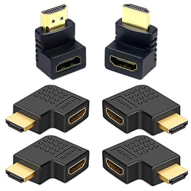 Imagem de Pacote com 6 adaptadores angulares HDMI compatíveis com 3D e 4K: 2 peças planas esquerda 90 graus e 2 peças planas direita 90 graus, 1 peça de 90 graus e 1 adaptador HDMI macho para fêmea de 270 graus