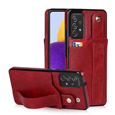 Imagem de Estojo de couro Carteira slot para cartão de mão alça de pulso alça traseira para Samsung Galaxy S20 S22 Note 20 Ultra S21 FE A32 A52 A72S21 Plus, vermelho, para A82 5G