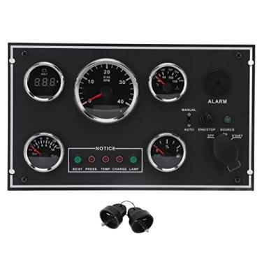 Imagem de Aramox Tacômetro Voltímetro Painel Instrumento, Tacômetro Medidor de Temperatura Água Voltímetro Medidor de Nível de Óleo de Pressão Painel Multifuncional com Chave de Ignição para Barco RV
