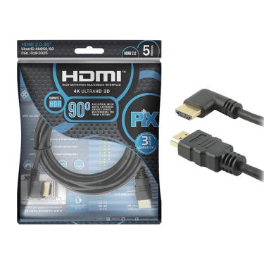 Imagem de Cabo Hdmi L 5m 90 Graus Blindado 2.0 Ethernet 5 Metros 4k 3d