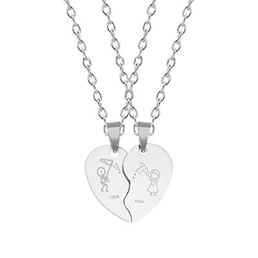 Imagem de CNBPIC Colar 2 Pces Coração Forma Pingente Titânio Aço Corrente Couro Corda Casal Joias Presente