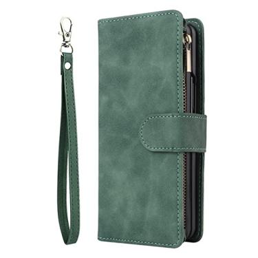 Imagem de Carteira de luxo com zíper capa de couro para Samsung Galaxy Z Fold4 capa magnética para Samsung Galaxy Z Fold 4 capa, verde, para Samsung Galaxy Z Fold4