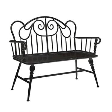 Imagem de KIZQYN Banco de jardim banco de encosto ao ar livre sofá de ferro forjado banco antigo retrô cadeira dupla de lazer para sala de estar jardim varanda pátio (branco/preto) bancos ao ar livre (cor: cinza)