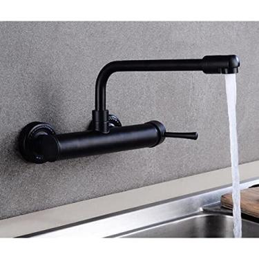 Imagem de Torneira da cozinha Torneira de parede preta giratória de 360 graus Torneira de parede para pia misturadora Torneira de parede fria e quente Torneira de parede, preto 5