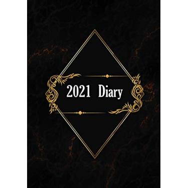 Imagem de 2021 Diary: 365 days/ 400 pages, A4 Day to page diary 2021 - XXL daily planner / Large organiser schedule , From January to December 2021 , day to view , Monthly Planner,Calenda black and gold coverr
