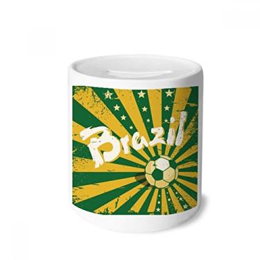 Imagem de DIYthinker Caixa de moedas de cerâmica com caixa de dinheiro para futebol verde Brasil, presente de cofrinho