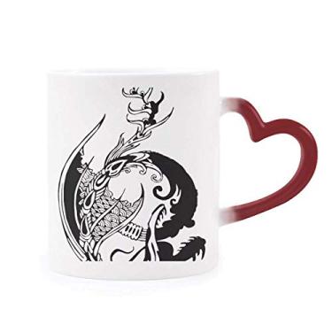 Imagem de Caneca tradicional sensível ao calor da China com pintura de dragão, copo de grés que muda de cor vermelha