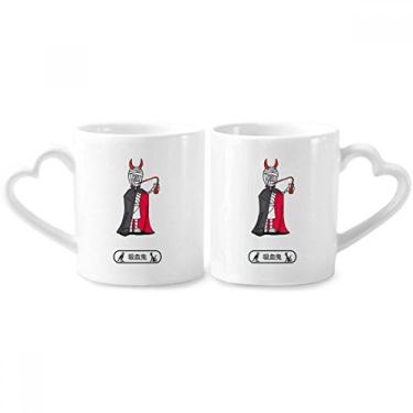Imagem de Conjunto de canecas de porcelana para casal, vampiro, hórus do Egito, múmia do Dia das Bruxas, alça de coração