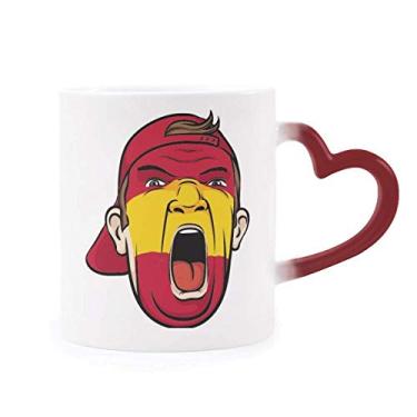 Imagem de Caneca de grés com bandeira da Espanha para maquiagem facial sensível ao calor Caneca vermelha que muda de cor