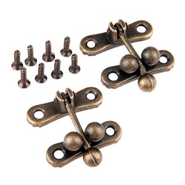 Imagem de 2 pcs Caixa de Bronze Antique Hasps Bloquear travas de captura para caixa de jóias Mala de fivela Fecho de hardware vintage com parafuso 31 * 33mm YYDFPIIA