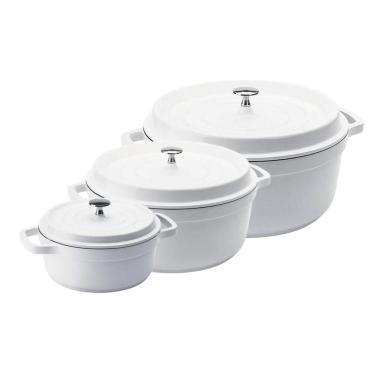 Imagem de Kit Conjunto Caçarola Hercules Revestimento Ceramico Indução Branca 3L + 4,3L + 6,8L